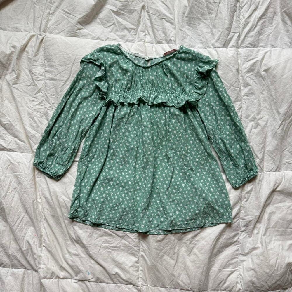 Ces femme Sage floral‎ flowy top ruffle front sz S modest romantic cottagecore